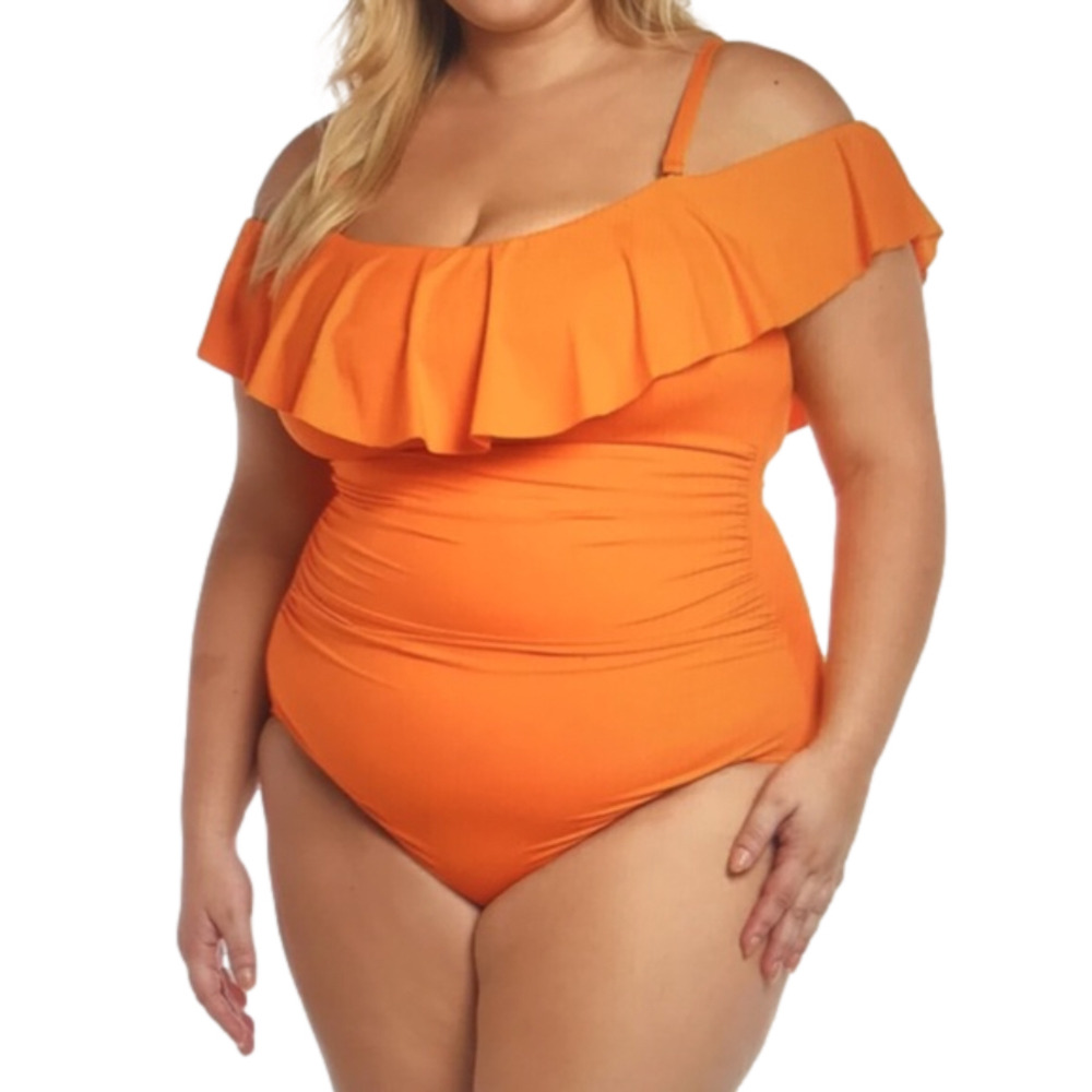 NWT LA BLANCA Off Shoulder Ruffle One Piece Size 20W